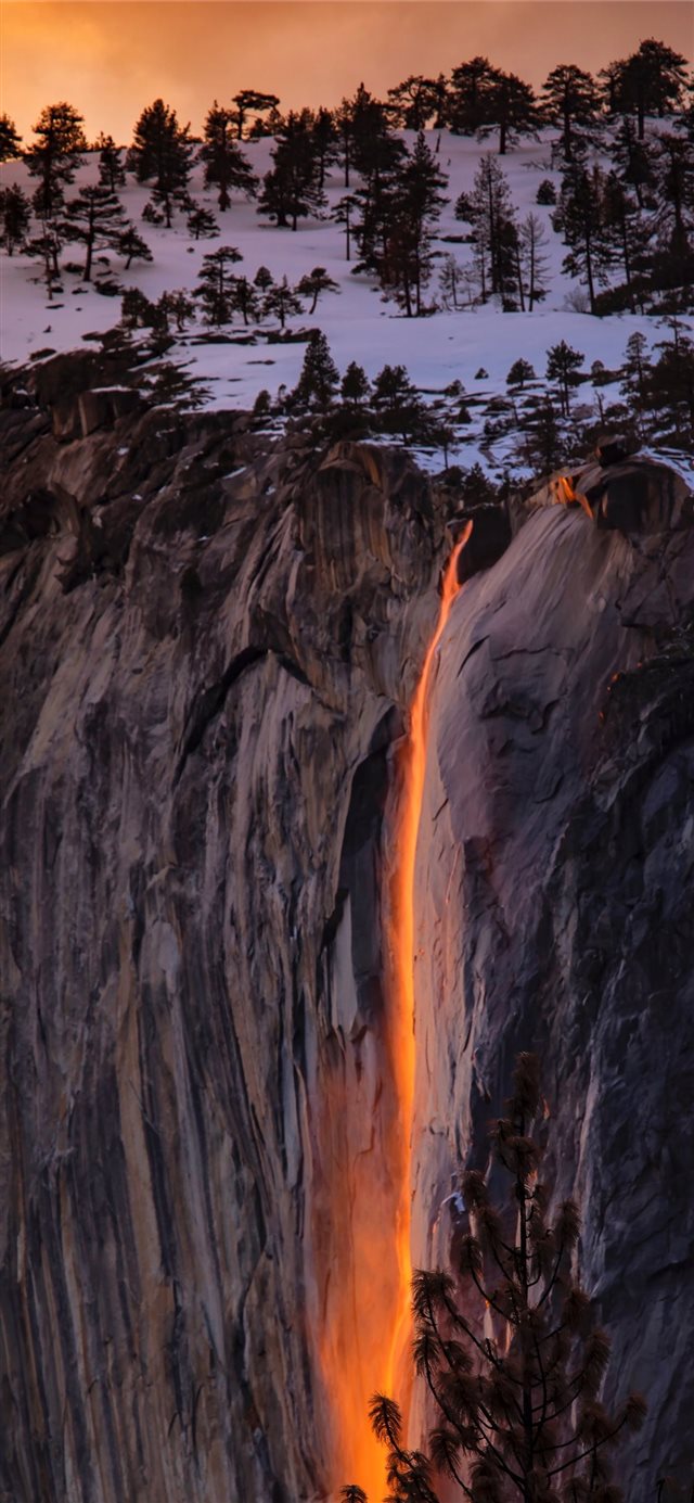 waterfalls near cliff at golden hour iPhone X wallpaper 