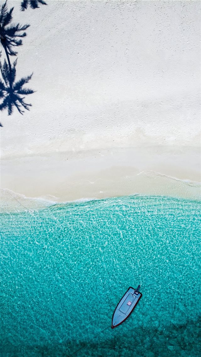 aerial photography blue boat near shore iPhone 8 wallpaper 