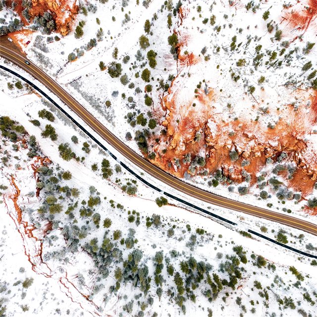 aerial photography winter road 5k iPad Air wallpaper 