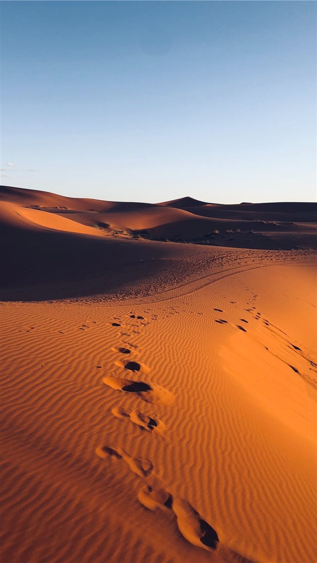 footsteps in sand of desert iPhone 8 wallpaper 