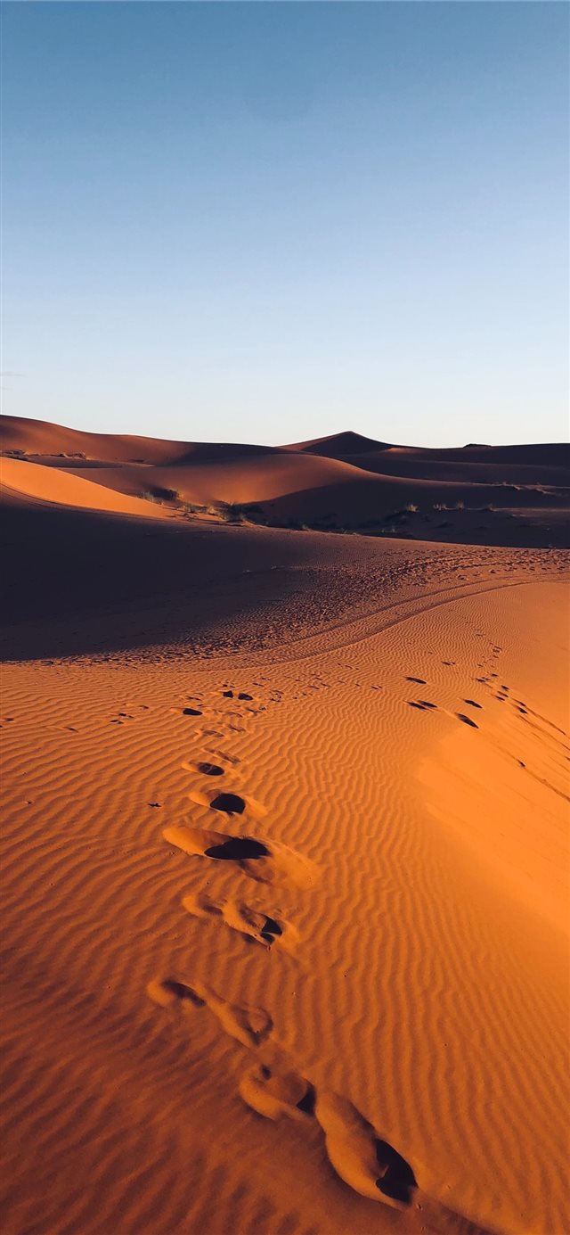footsteps in sand of desert iPhone X wallpaper 