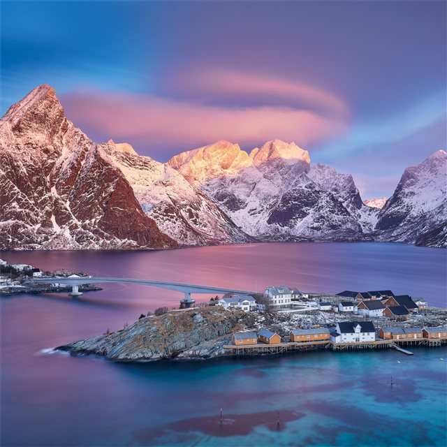 norway mountains island bridges sunrises 4k iPad wallpaper 