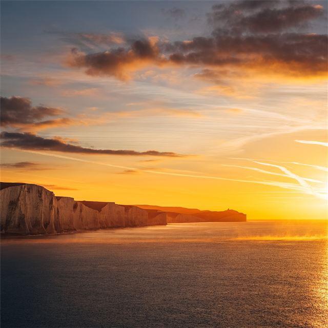 beautiful ocean sunset the seven sisters cliffs 4k iPad wallpaper 