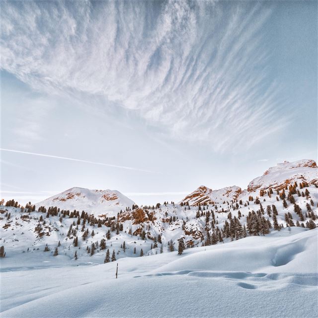 mountains covered in snow 5k iPad Air wallpaper 