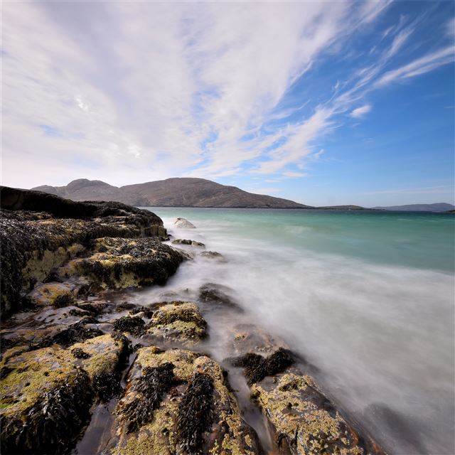 seascape front scenery blue rocks 5k iPad wallpaper 
