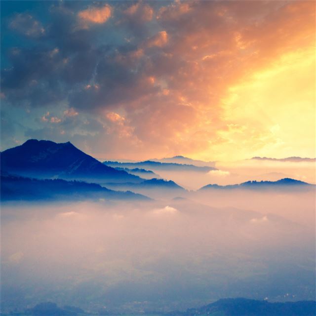 fog mountains clouds 5k iPad Air wallpaper 