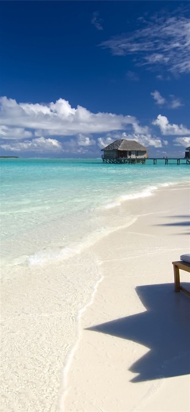 Maldives Ocean Beach Tropical Chair Clouds iPhone X wallpaper 