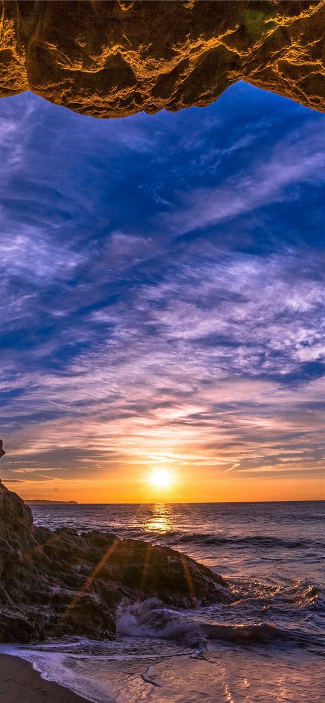 Malibu California sunset beach ocean coast sky 5k iPhone X wallpaper 