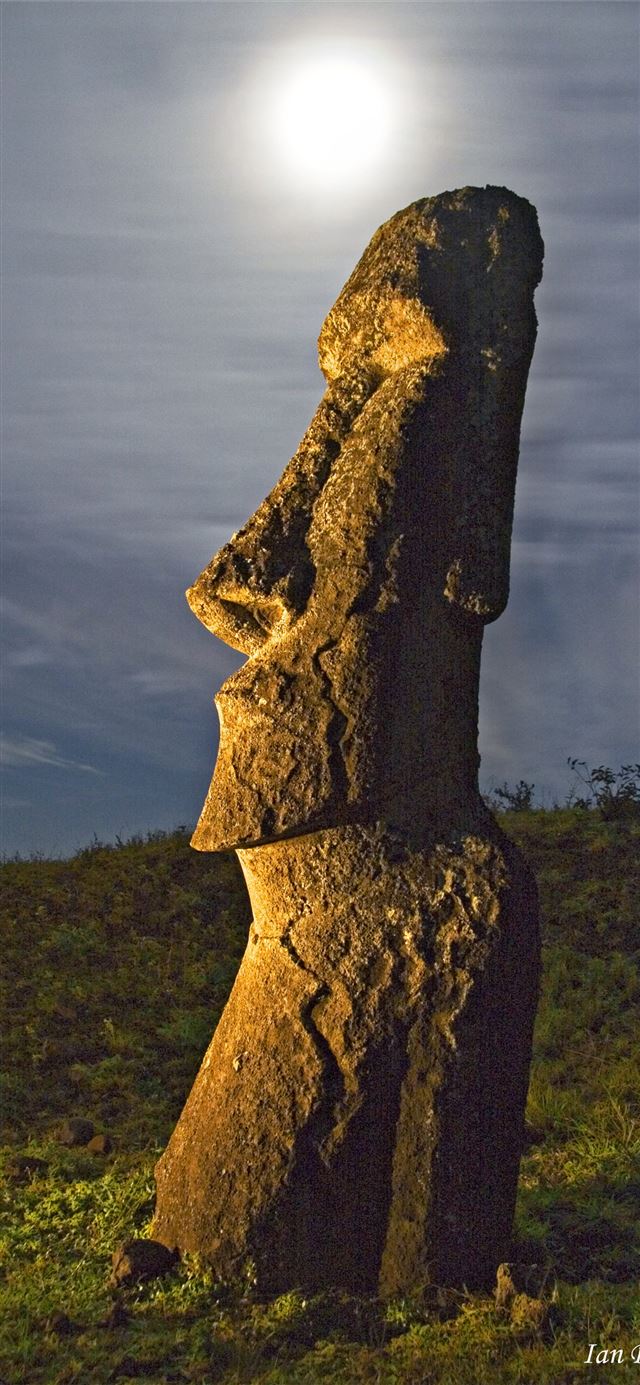 Moonlit Moai Ian Parker iPhone 11 wallpaper 