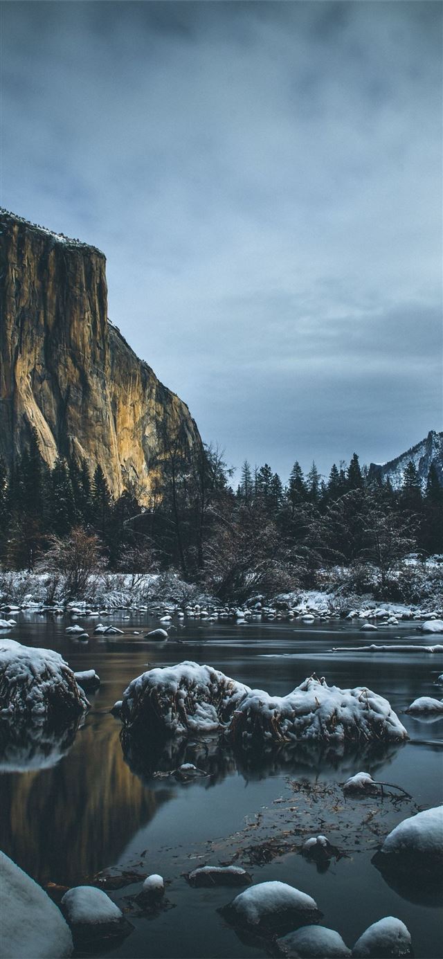 National Park Yosemite Valley river mountains ston... iPhone 11 wallpaper 