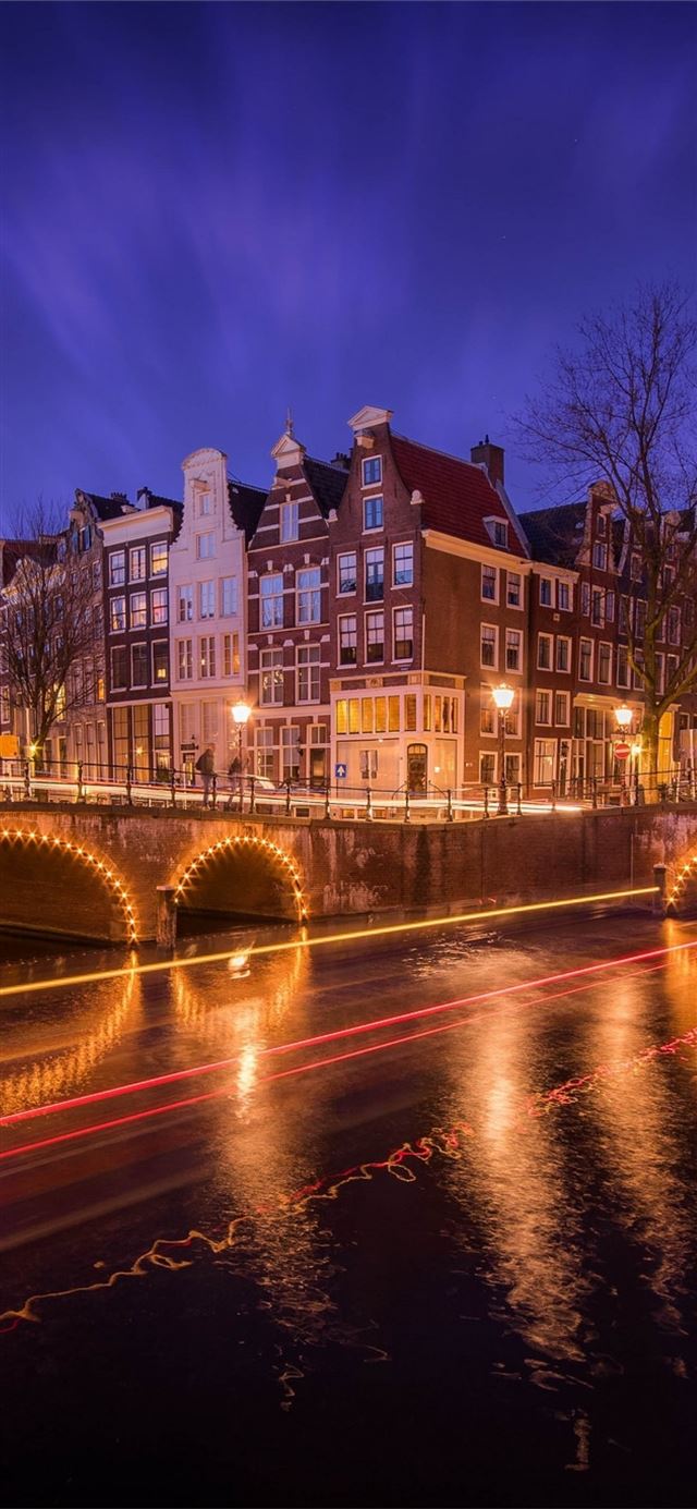 Netherlands Amsterdam Lights Bridge iPhone 11 wallpaper 