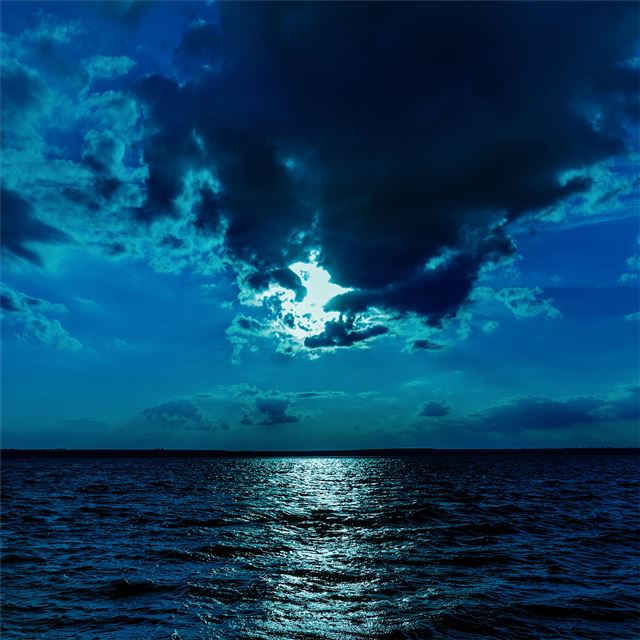 night moon sea sky blue 4k iPad wallpaper 