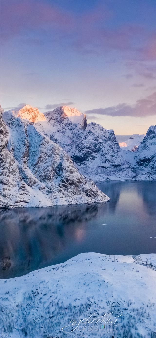 Norway Lofoten Mountains Winter Bay Snow Samsung G... iPhone 11 wallpaper 