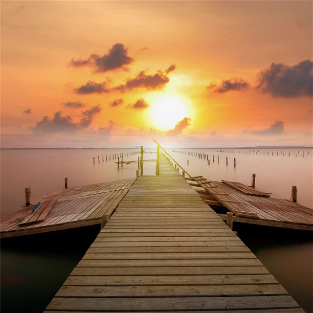 pier beautiful sunset 8k iPad wallpaper 