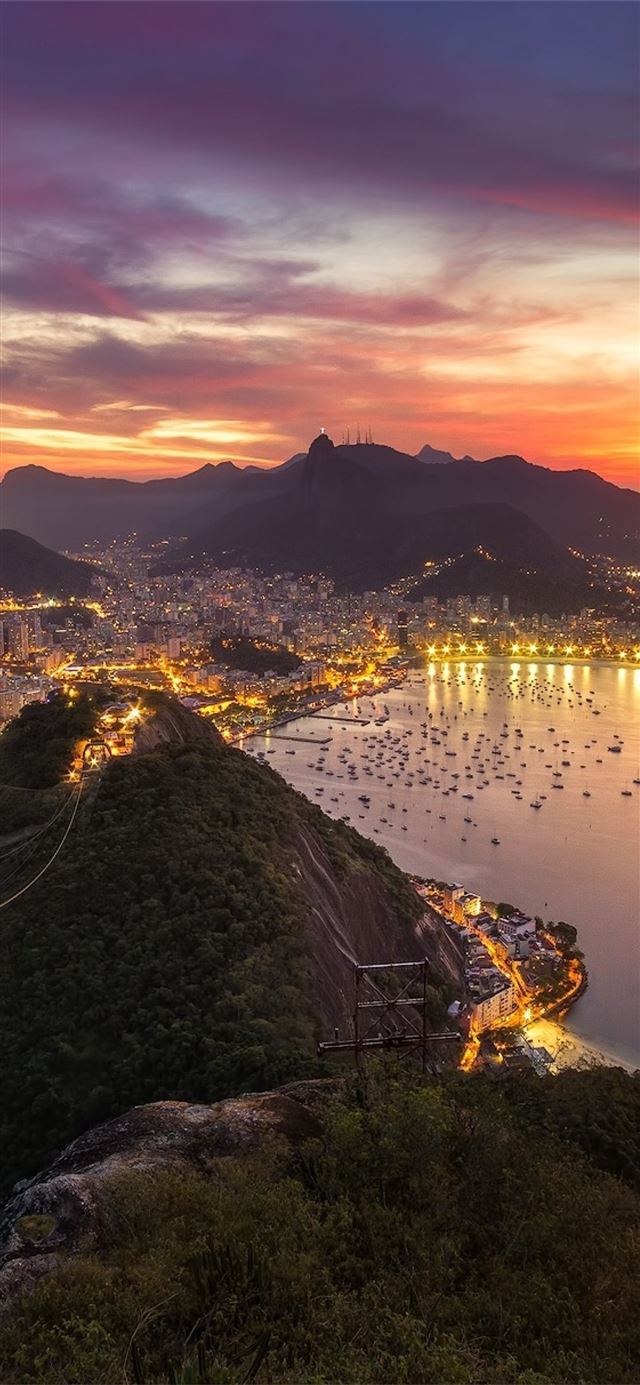 Rio De Janeiro Cityscape Brazil Sunset iPhone X wallpaper 