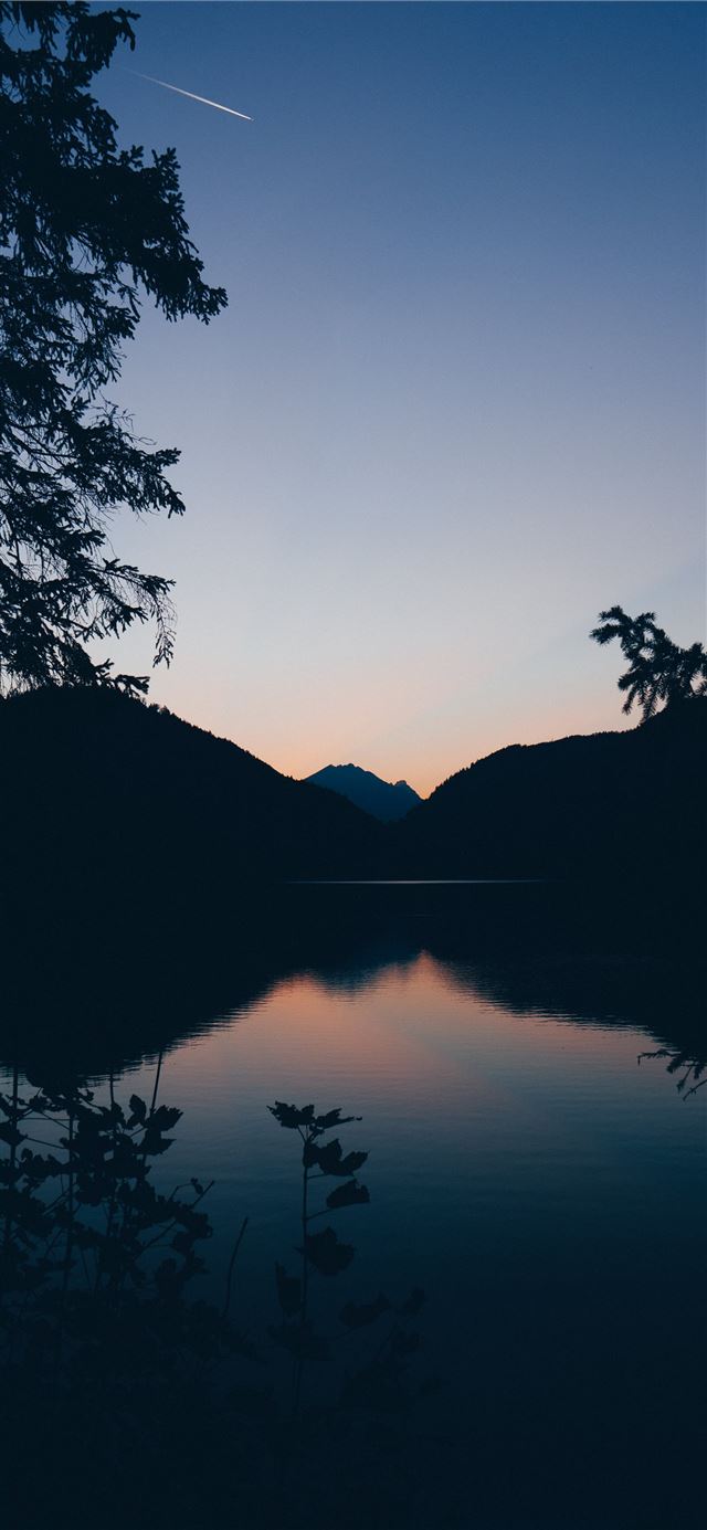 silhouette of mountain lake and trees in nature ph... iPhone 11 wallpaper 