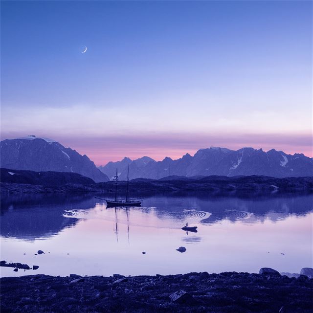 blue evening at lake iPad wallpaper 