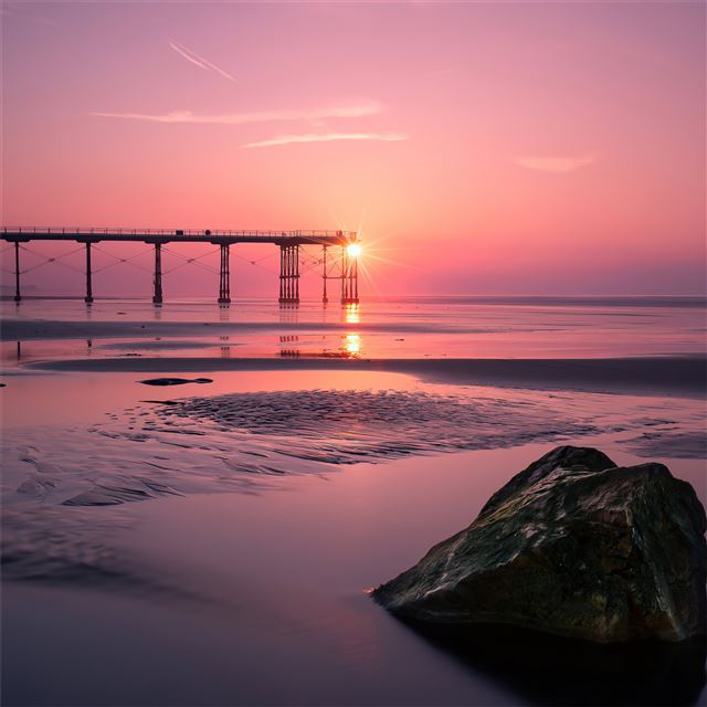 pier beach sunset 4k iPad wallpaper 