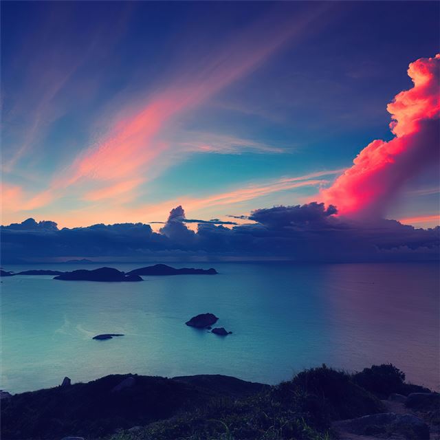 sunset island lake 4k iPad wallpaper 