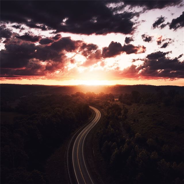 beautiful road path sun setting drone view 4k iPad wallpaper 