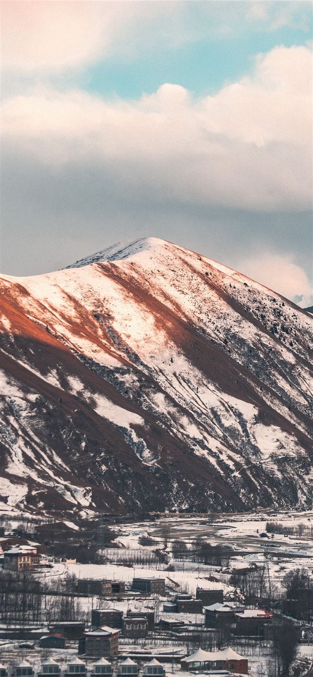 brown white mountains sky 5k iPhone X wallpaper 