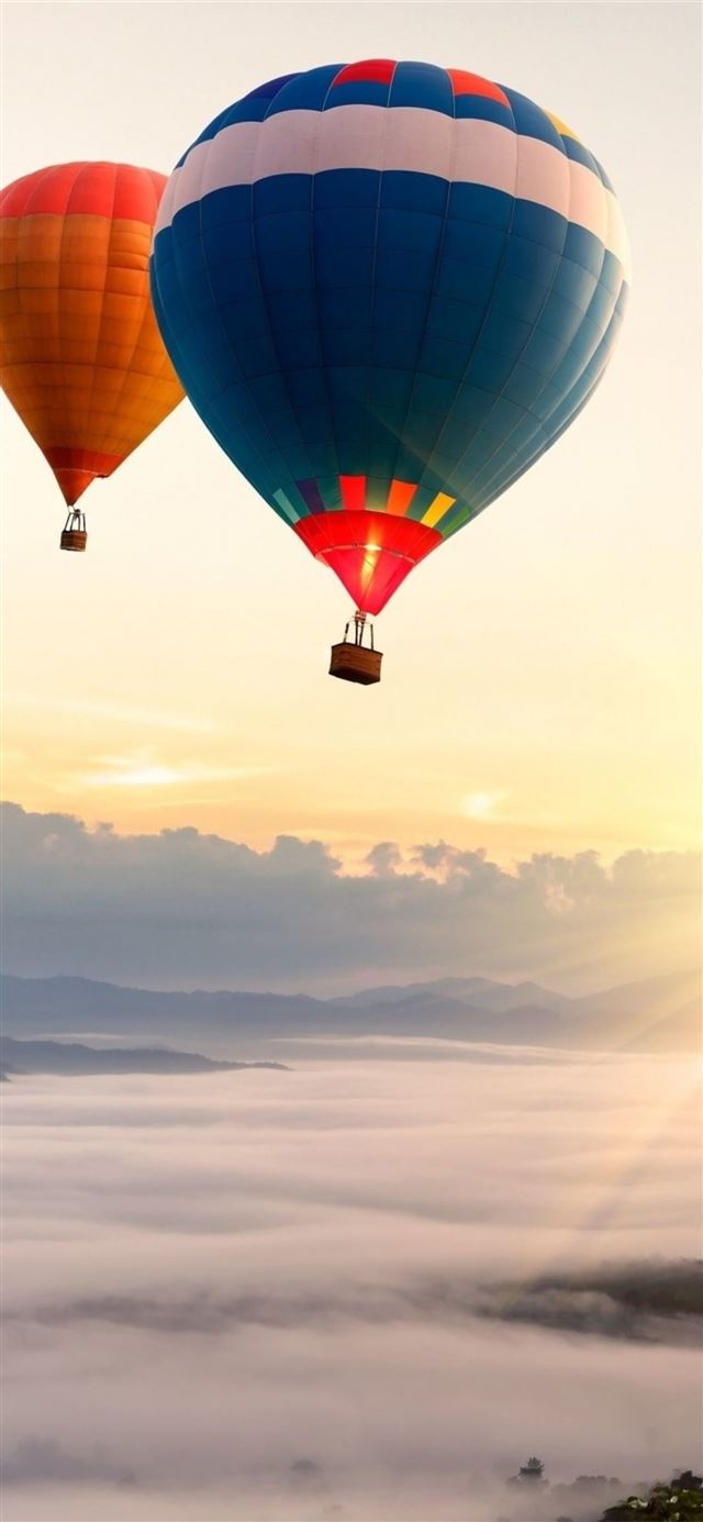 hot air balloons mountains landscape iPhone X wallpaper 