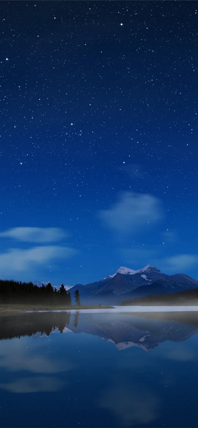 night landscape mountains reflection iPhone X wallpaper 