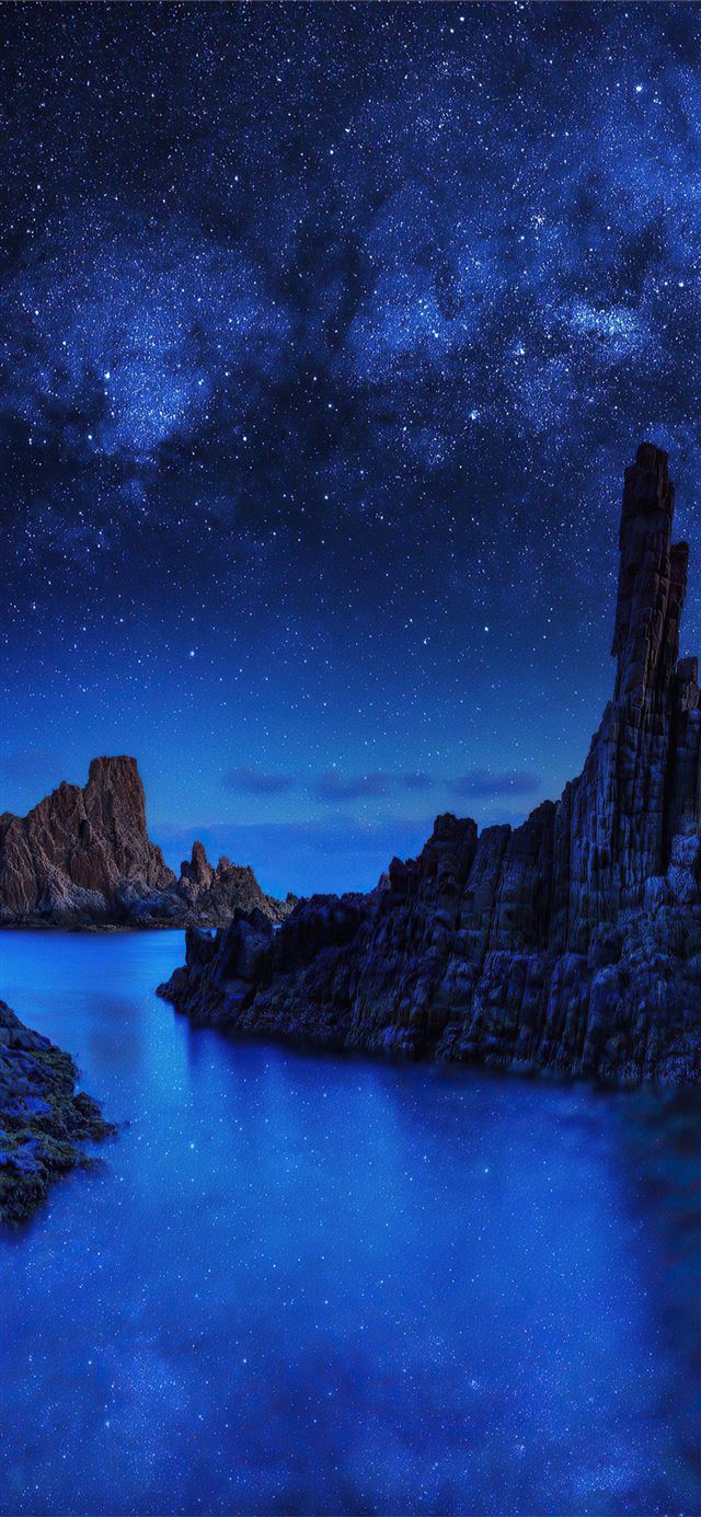 ocean rocks on starry night 4k iPhone X wallpaper 
