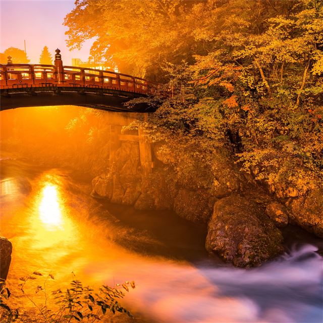 river flowing bridge 5k iPad wallpaper 