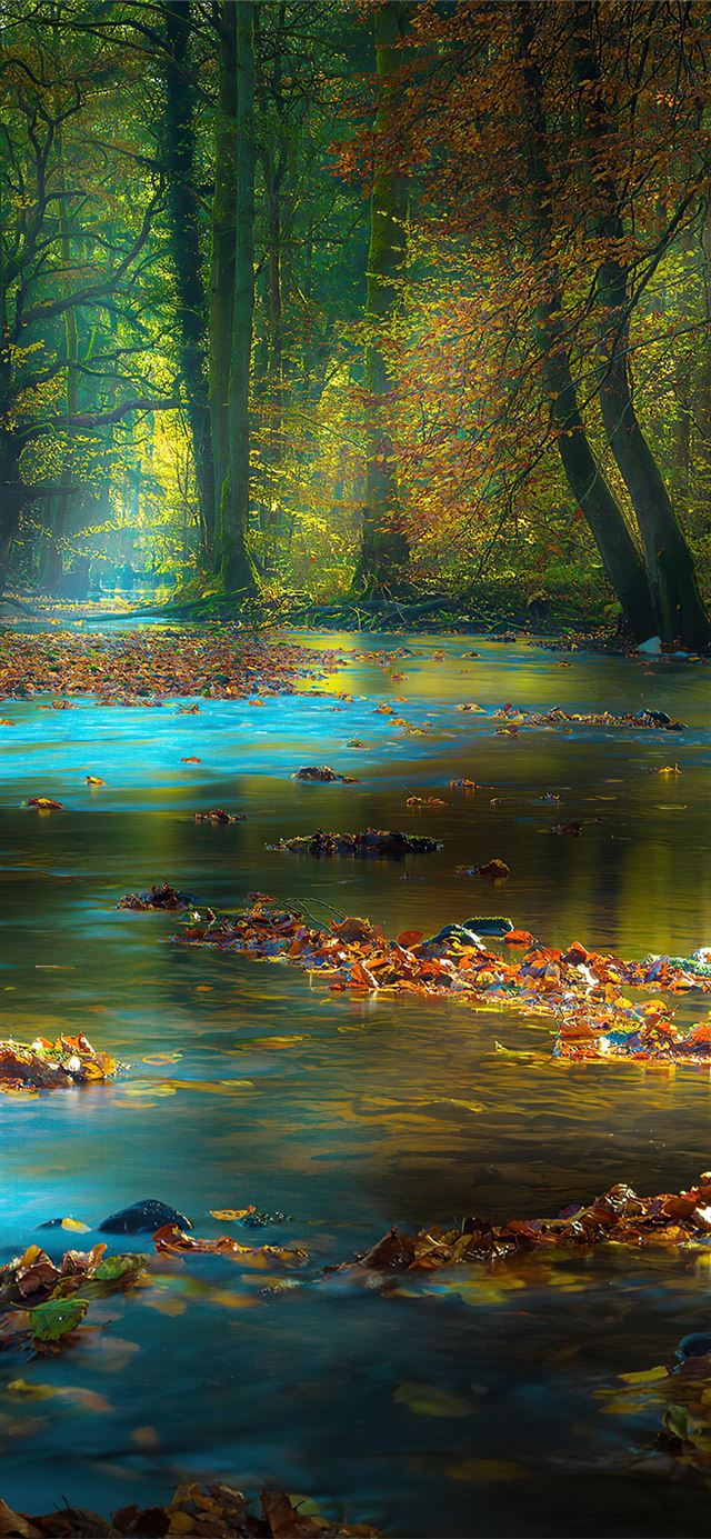 river sunbeam autumn 4k iPhone X wallpaper 