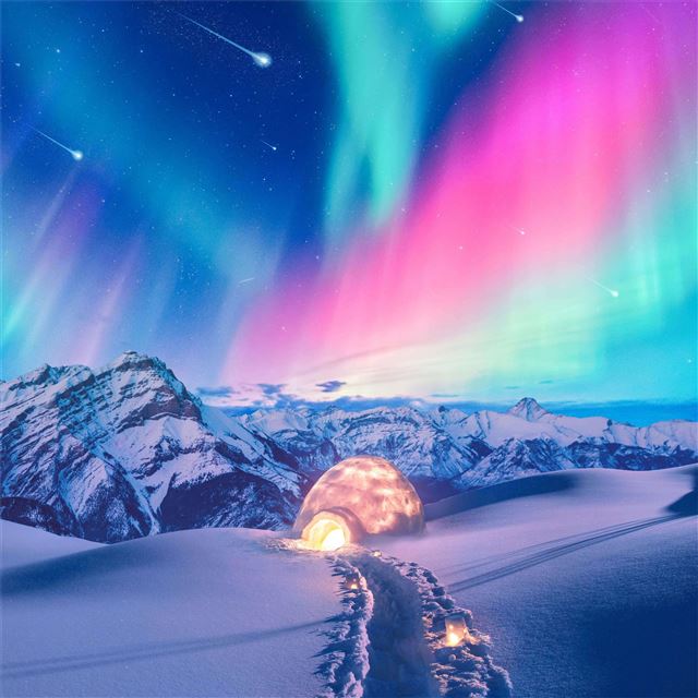 snow winter iceland aurora northern lights iPad Pro wallpaper 
