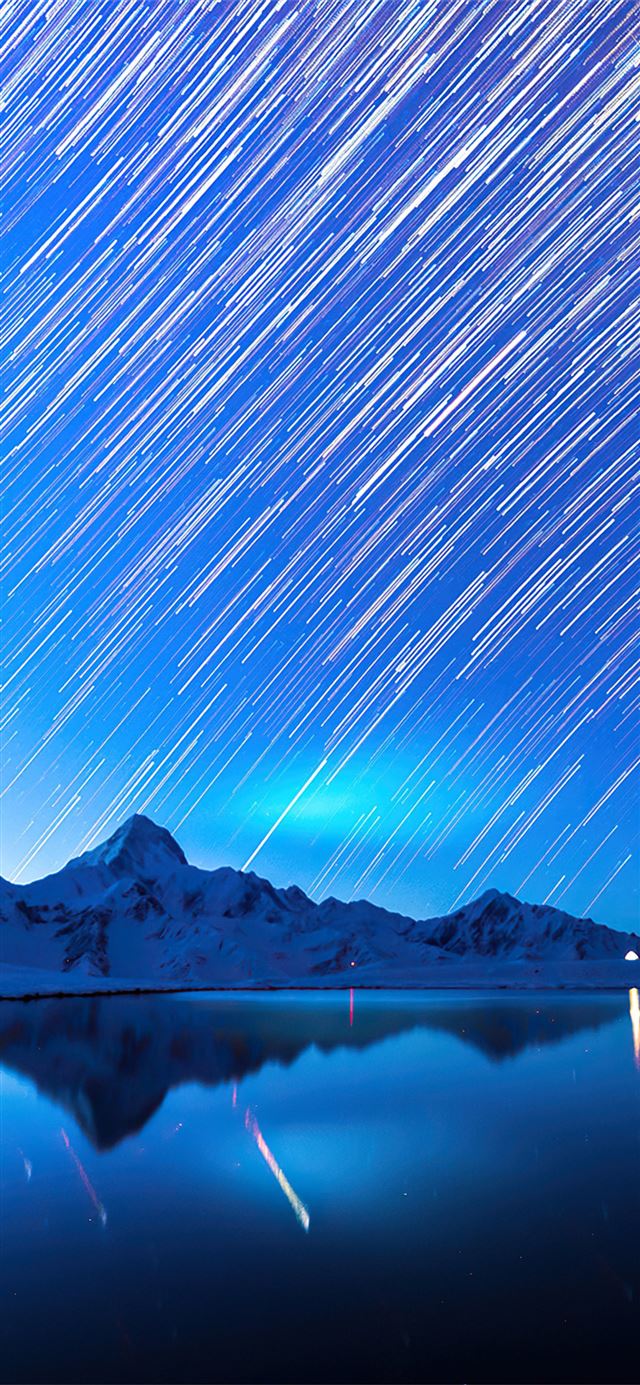 star trails snow mountains 4k iPhone X wallpaper 