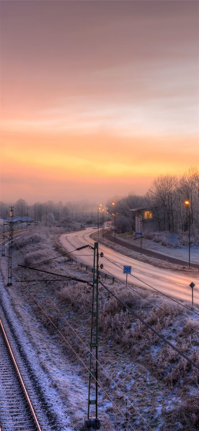 winter snow roads 5k iPhone 11 wallpaper 