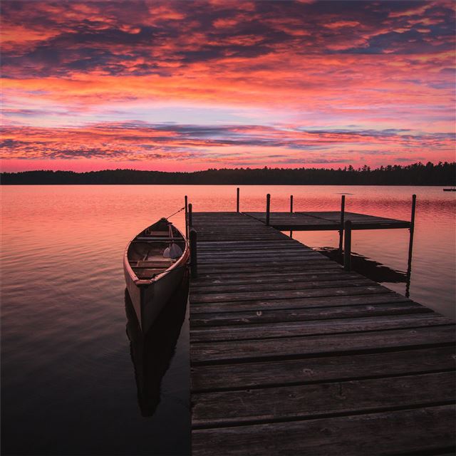 boat dock sunrise 5k iPad wallpaper 