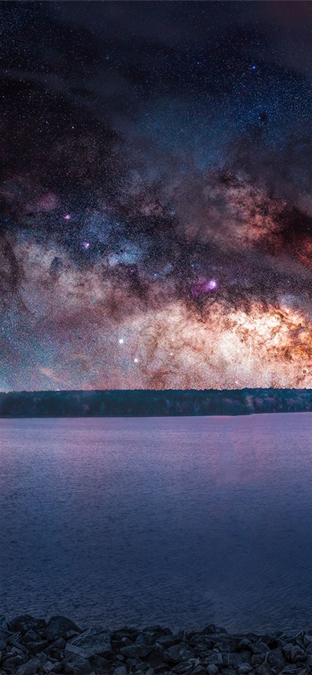colorful sky stars landscape sea iPhone X wallpaper 