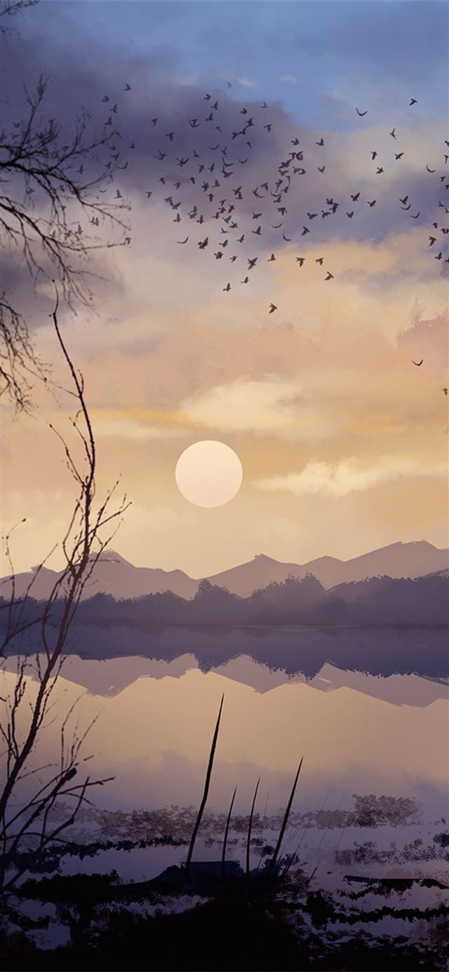 digital painting lake landscape nature iPhone 11 wallpaper 