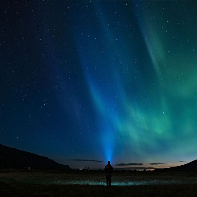 person standing northern light aurora 4k iPad Air wallpaper 