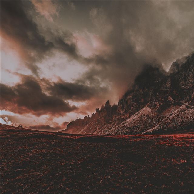 red dusk landscape mountain scenic 5k iPad wallpaper 