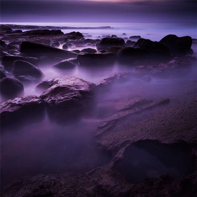 rocks shore long exposure 8k iPad Air wallpaper 