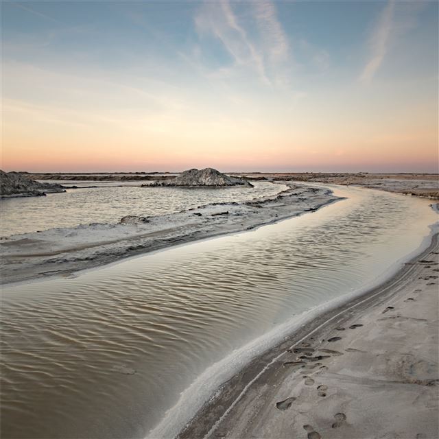 sea beach sand ocean sky 5k iPad wallpaper 