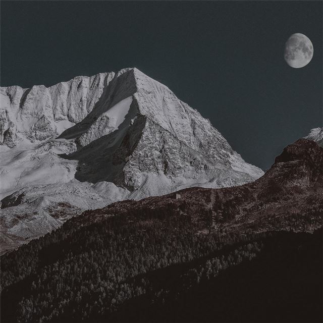 snow covered mountain moon 4k iPad wallpaper 