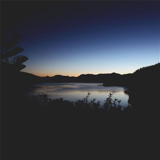 sunset lake mountains beach silhouette 5k iPad Air wallpaper 