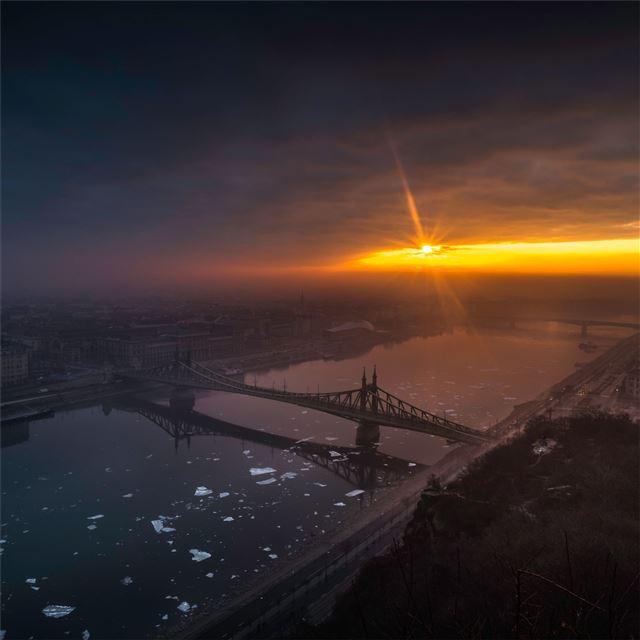 amazing city bridge sunrise 8k iPad Air wallpaper 