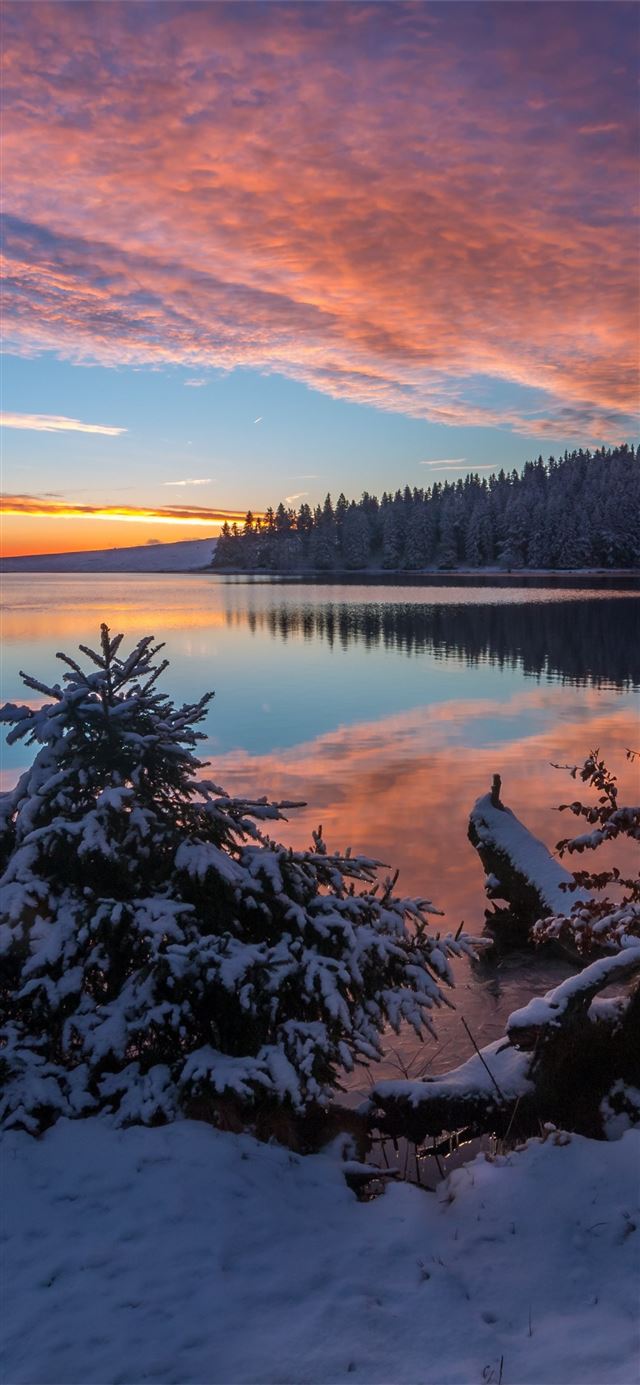 lake snow evening sunset 5k iPhone 11 wallpaper 