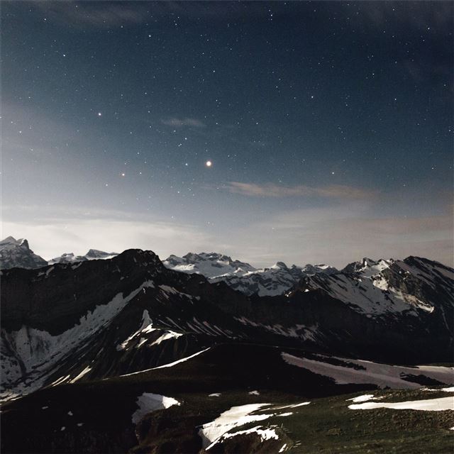 sky star night snow mountains range 5k iPad Air wallpaper 