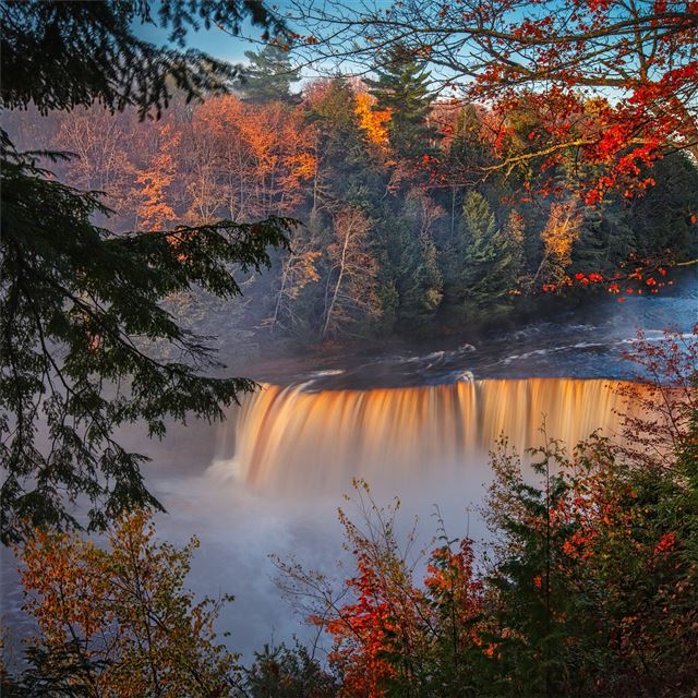 autumn waterfall forest fall 5k iPad Pro wallpaper 