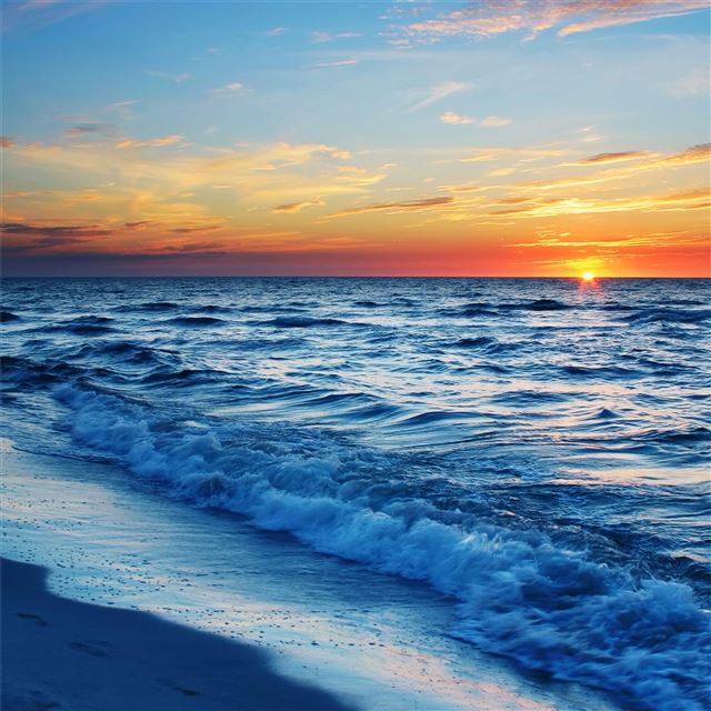 waves sea calm sunset iPad Pro wallpaper 