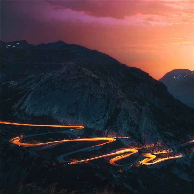 sunset trails mountains road long exposure 5k iPad Pro wallpaper 