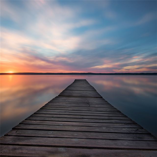 lake pier evening sunset 5k iPad wallpaper 
