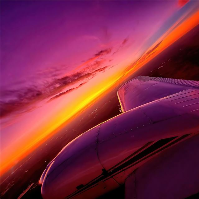 synthwave sunset plane view 4k iPad Air wallpaper 
